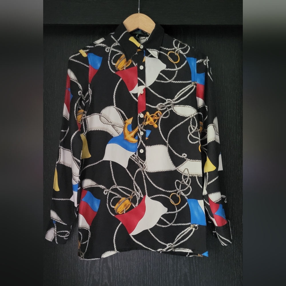 Lauren Ralph Lauren Red and Blue Graphic Button Down Shirt